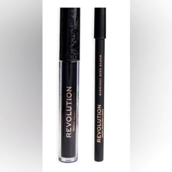 2 Revolution Midnight Kiss Black Matte Lipgloss & Lip Liner New in the box - Picture 3 of 10